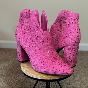 Hot pink rhinestone cowgirl ankle boots